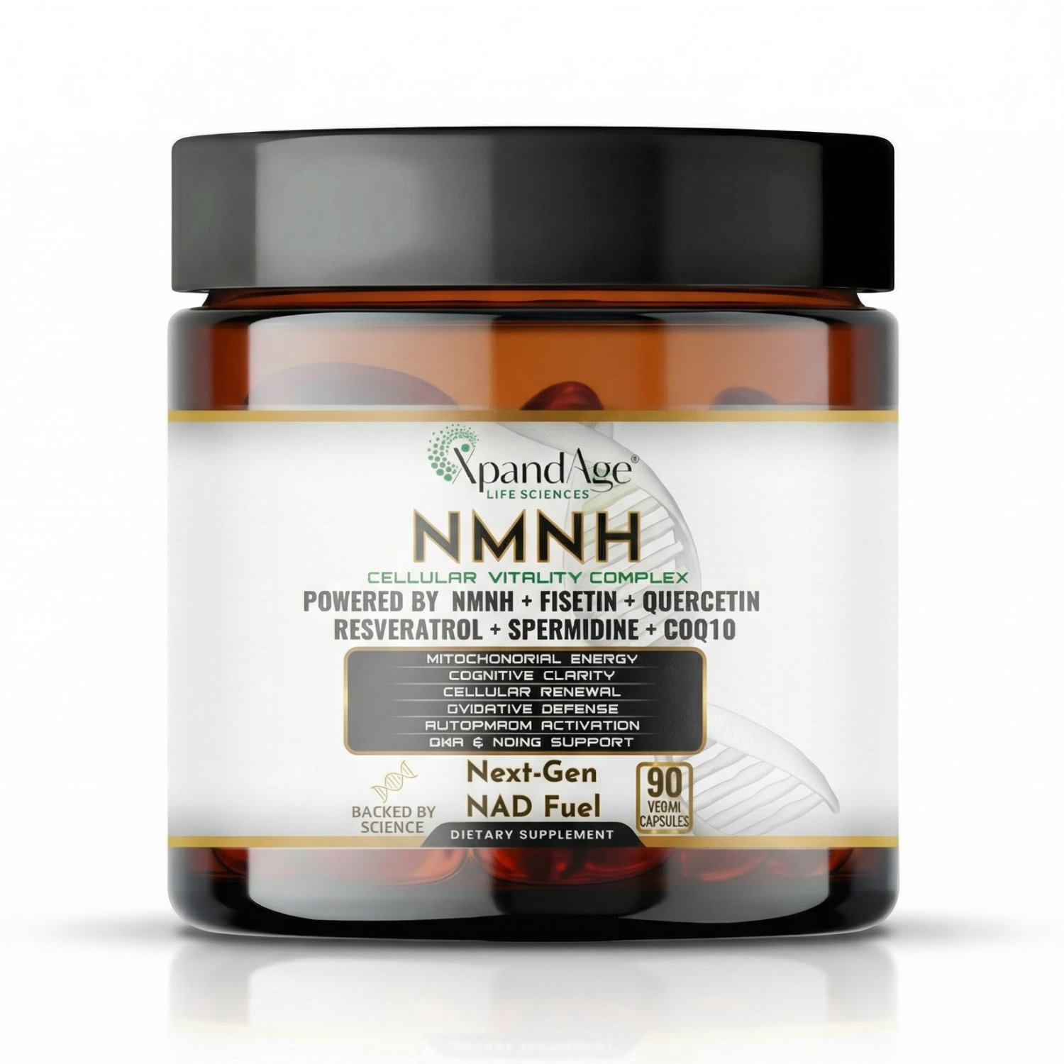NMNH 500mg with Fisetin, Resveratrol, Quercetin, Spermidine, CoQ10 & Pomegranate Extract – 90 Vegan Capsules