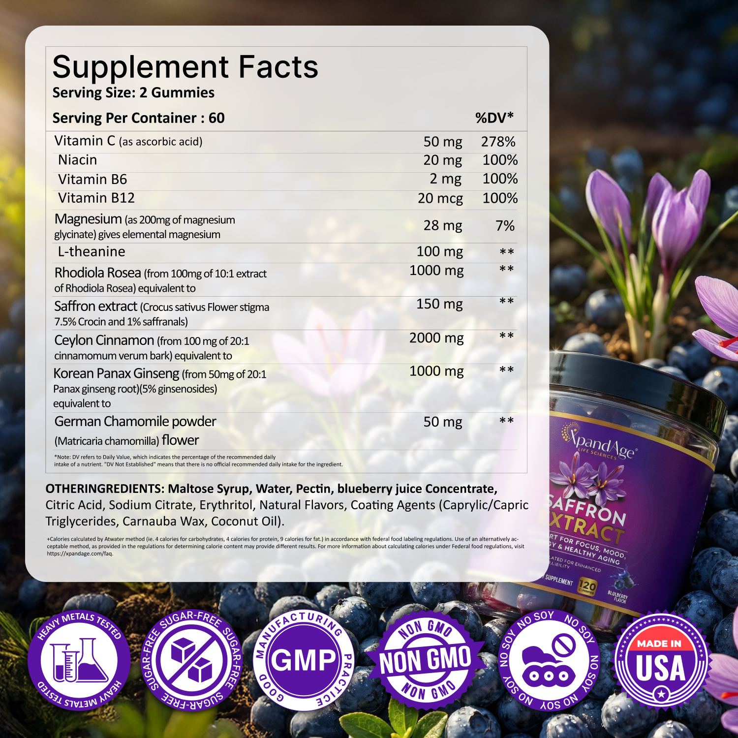Xpanadage Magnesium Glycinate Gummies Sugar Free Magnesium Gummies with Saffron Extract